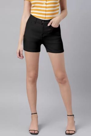 Solid Women Denim Black Hotpants