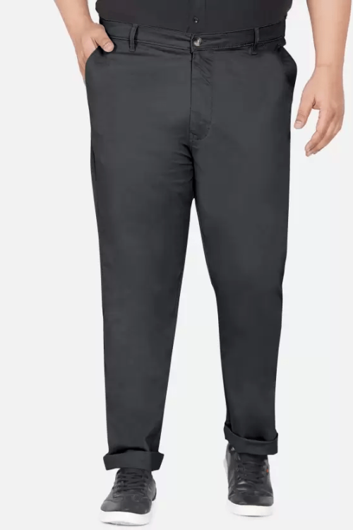 Men Regular Fit Grey Cotton Blend Trousers