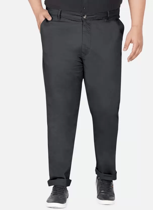 Men Regular Fit Grey Cotton Blend Trousers