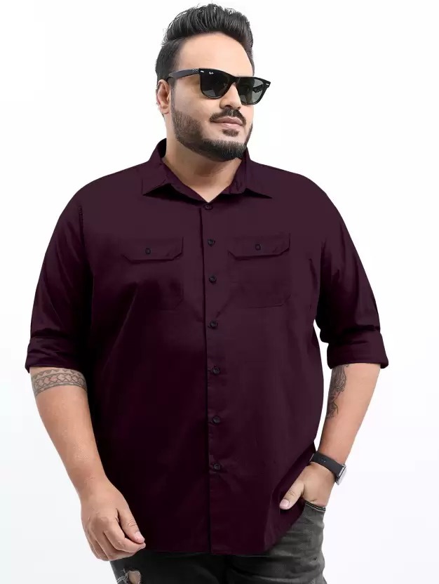 Men Regular Fit Solid Maroon Formal Shirt